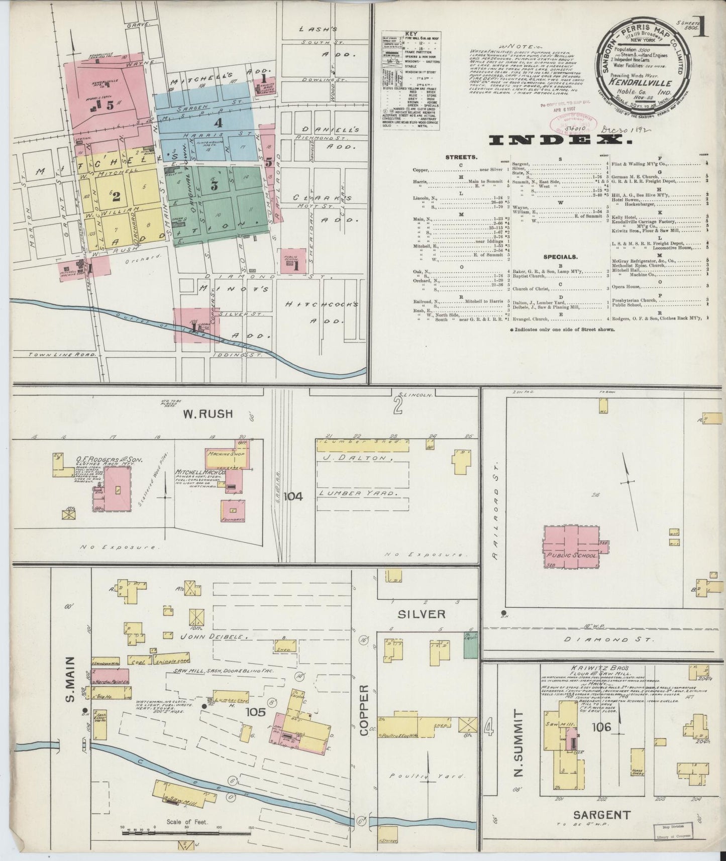 Sanborn Fire Insurance Map from Kendallville, Noble County, Indiana (1892), Sheet #0001 - Complete Map Set gallery image, historic Sanborn map, vintage wall art, Indiana Indiana