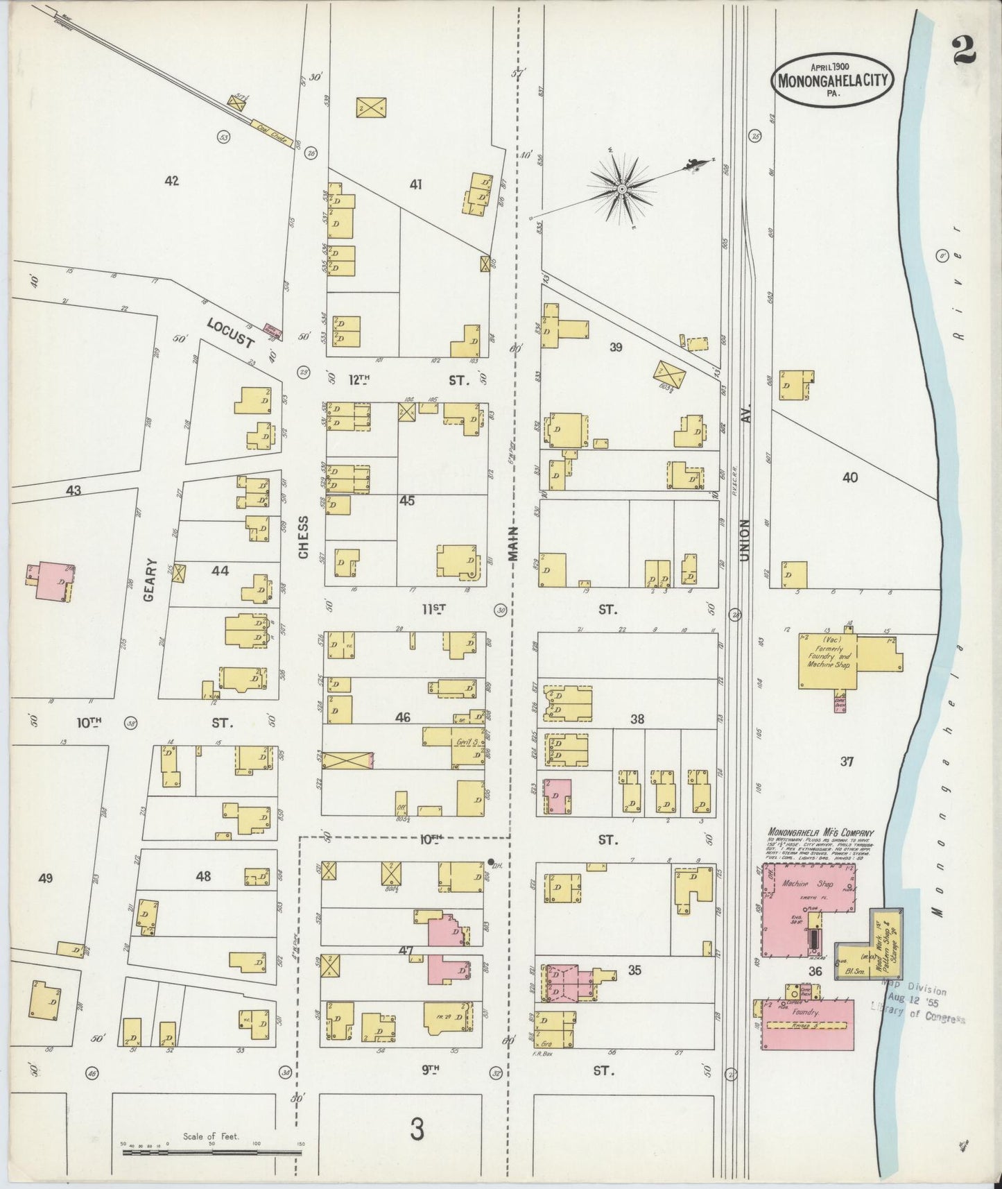 Sanborn Fire Insurance Map from Monongahela City, Washington County, Pennsylvania (1900), Sheet #0002 - Historic Sanborn Fire Insurance Map Print, vintage old map wall art, antique decor, genealogy gift, Pennsylvania Pennsylvania map