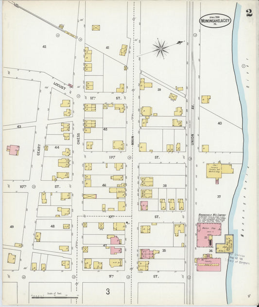Sanborn Fire Insurance Map from Monongahela City, Washington County, Pennsylvania (1900), Sheet #0002 - Historic Sanborn Fire Insurance Map Print, vintage old map wall art, antique decor, genealogy gift, Pennsylvania Pennsylvania map