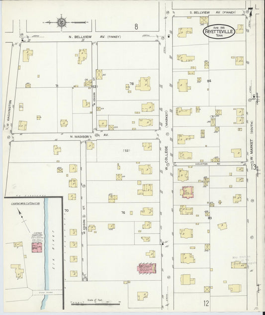 Sanborn Fire Insurance Map from Fayetteville, Lincoln County, Tennessee (1914), Sheet #0007 - Historic Sanborn Fire Insurance Map Print, vintage old map wall art, antique decor, genealogy gift, Tennessee Tennessee map