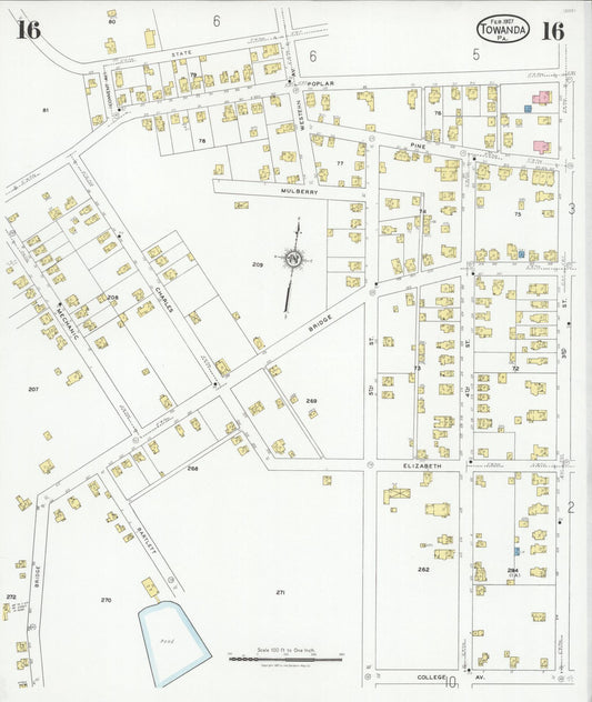 Sanborn Fire Insurance Map from Towanda, Bradford County, Pennsylvania (1927), Sheet #0016 - Historic Sanborn Fire Insurance Map Print, vintage old map wall art, antique decor, genealogy gift, Pennsylvania Pennsylvania map