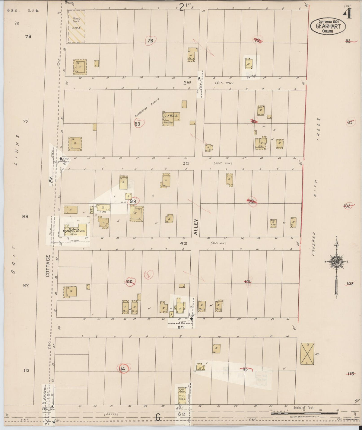 Sanborn Fire Insurance Map from Gearhart, Clatsop County, Oregon (1928), Sheet #0004 - Historic Sanborn Fire Insurance Map Print, vintage old map wall art, antique decor, genealogy gift, Oregon Oregon map