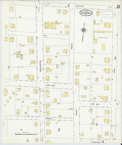 Sanborn Fire Insurance Map from Commerce, Hunt County, Texas (1911), Sheet #0008 - Complete Map Set gallery image, historic Sanborn map, vintage wall art, Texas Texas