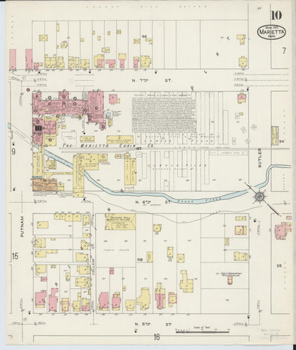 Sanborn Fire Insurance Map from Marietta, Washington County, Ohio (1915), Sheet #0010 - Historic Sanborn Fire Insurance Map Print, vintage old map wall art, antique decor, genealogy gift, Ohio Ohio map