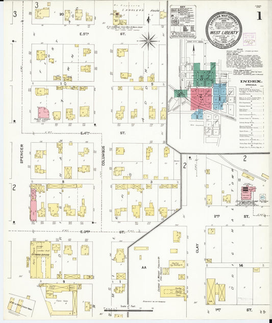 Sanborn Fire Insurance Map from West Liberty, Muscatine County, Iowa (1906), Sheet #0001 - Historic Sanborn Fire Insurance Map Print, vintage old map wall art