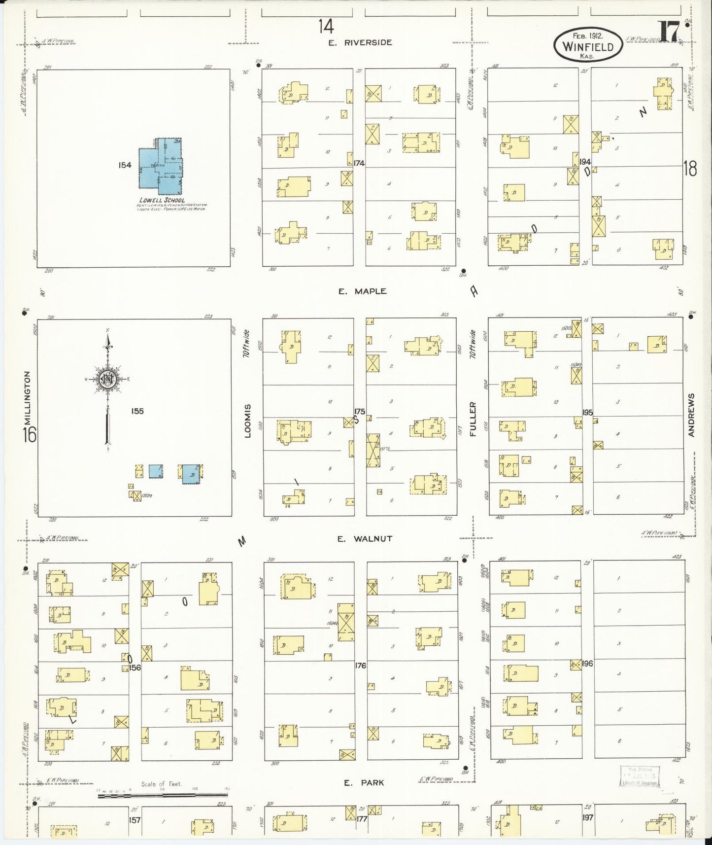 Sanborn Fire Insurance Map from Winfield, Cowley County, Kansas (1912), Sheet #0017 - Complete Map Set gallery image, historic Sanborn map, vintage wall art, Kansas Kansas