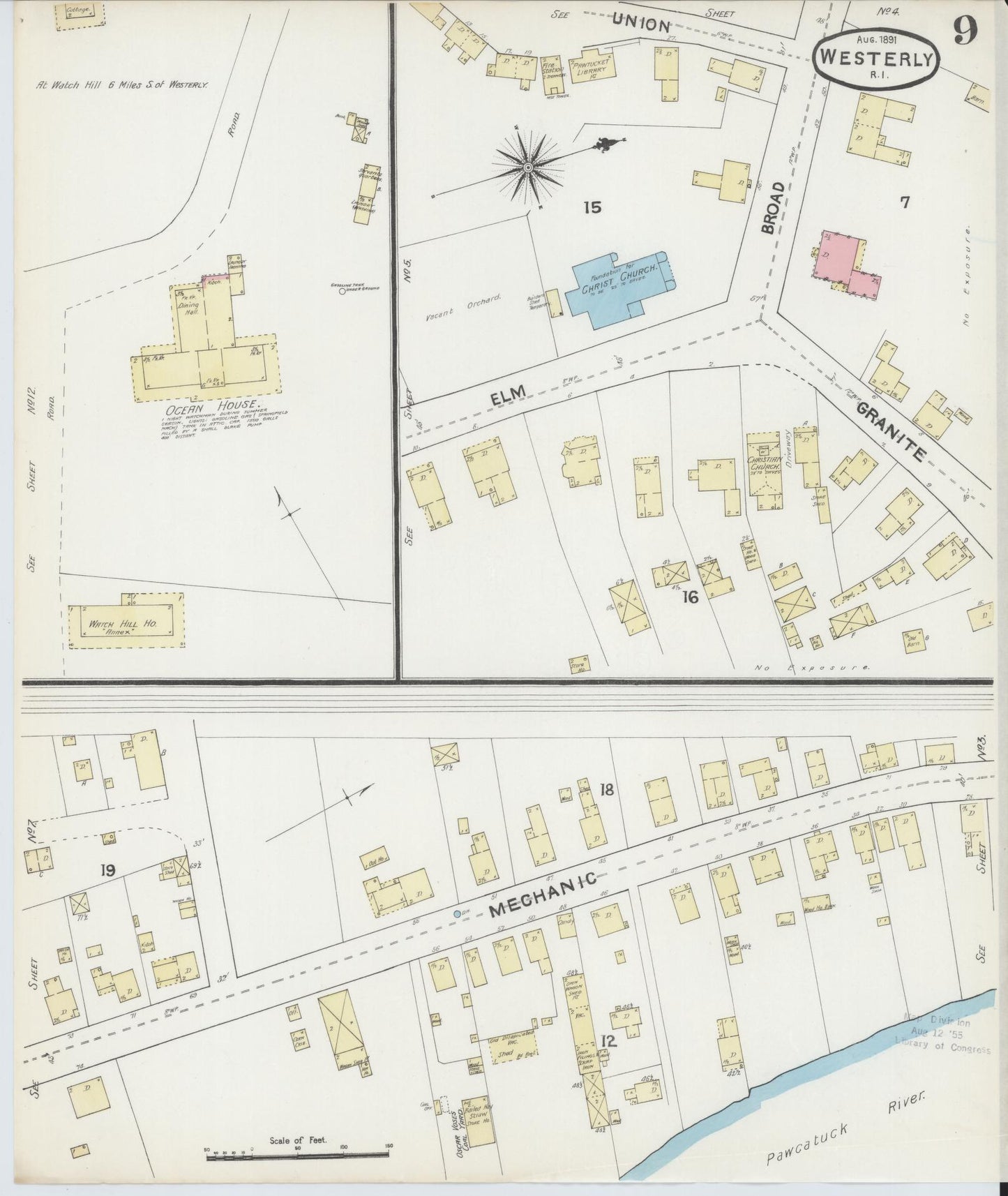 Sanborn Fire Insurance Map from Westerly, Washington County, Rhode Island (1891), Sheet #0009 - Complete Map Set gallery image, historic Sanborn map, vintage wall art, Rhode Island Rhode Island