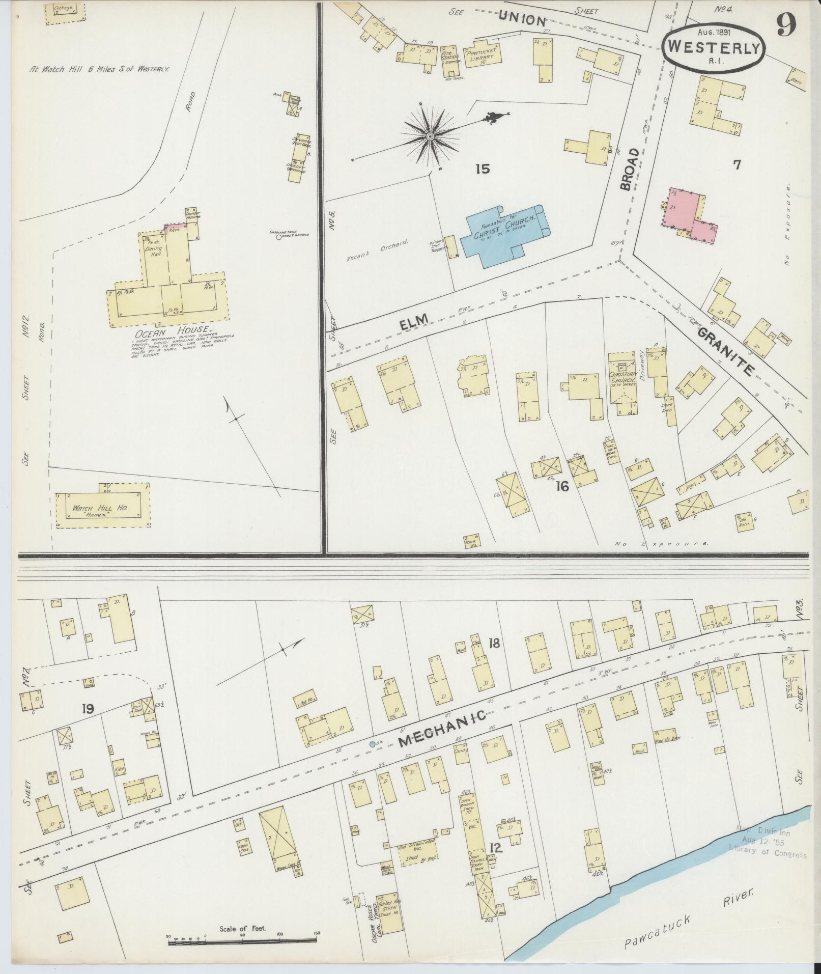 Sanborn Fire Insurance Map from Westerly, Washington County, Rhode Island (1891), Sheet #0009 - Complete Map Set gallery image, historic Sanborn map, vintage wall art, Rhode Island Rhode Island