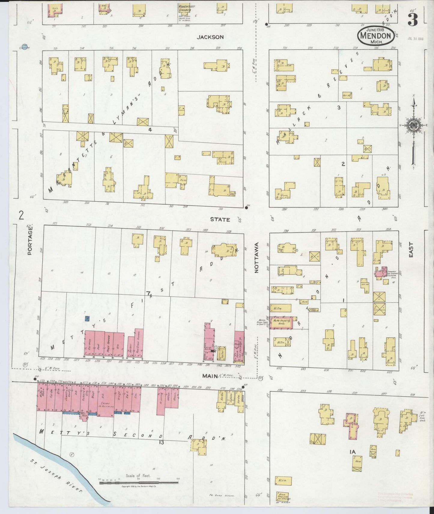Sanborn Fire Insurance Map from Mendon, Saint Joseph County, Michigan (1918), Sheet #0003 - Complete Map Set gallery image, historic Sanborn map, vintage wall art, Michigan Michigan