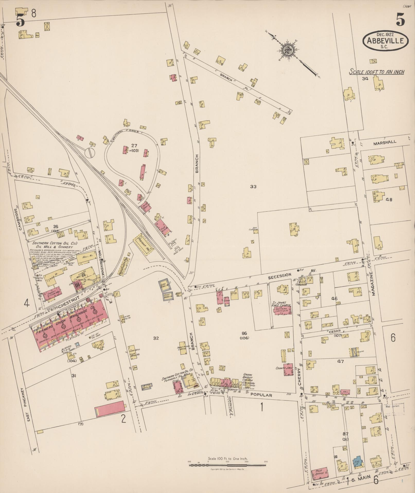 Sanborn Fire Insurance Map from Abbeville, Abbeville County, South Carolina (1922), Sheet #0005 - Complete Map Set gallery image, historic Sanborn map, vintage wall art, South Carolina South Carolina