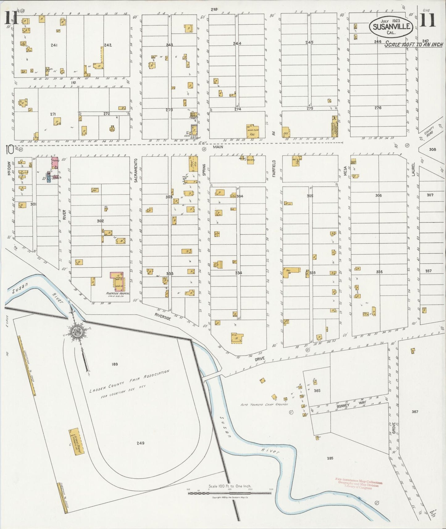 Sanborn Fire Insurance Map from Susanville, Lassen County, California (1923), Sheet #0011 - Complete Map Set gallery image, historic Sanborn map, vintage wall art, California California
