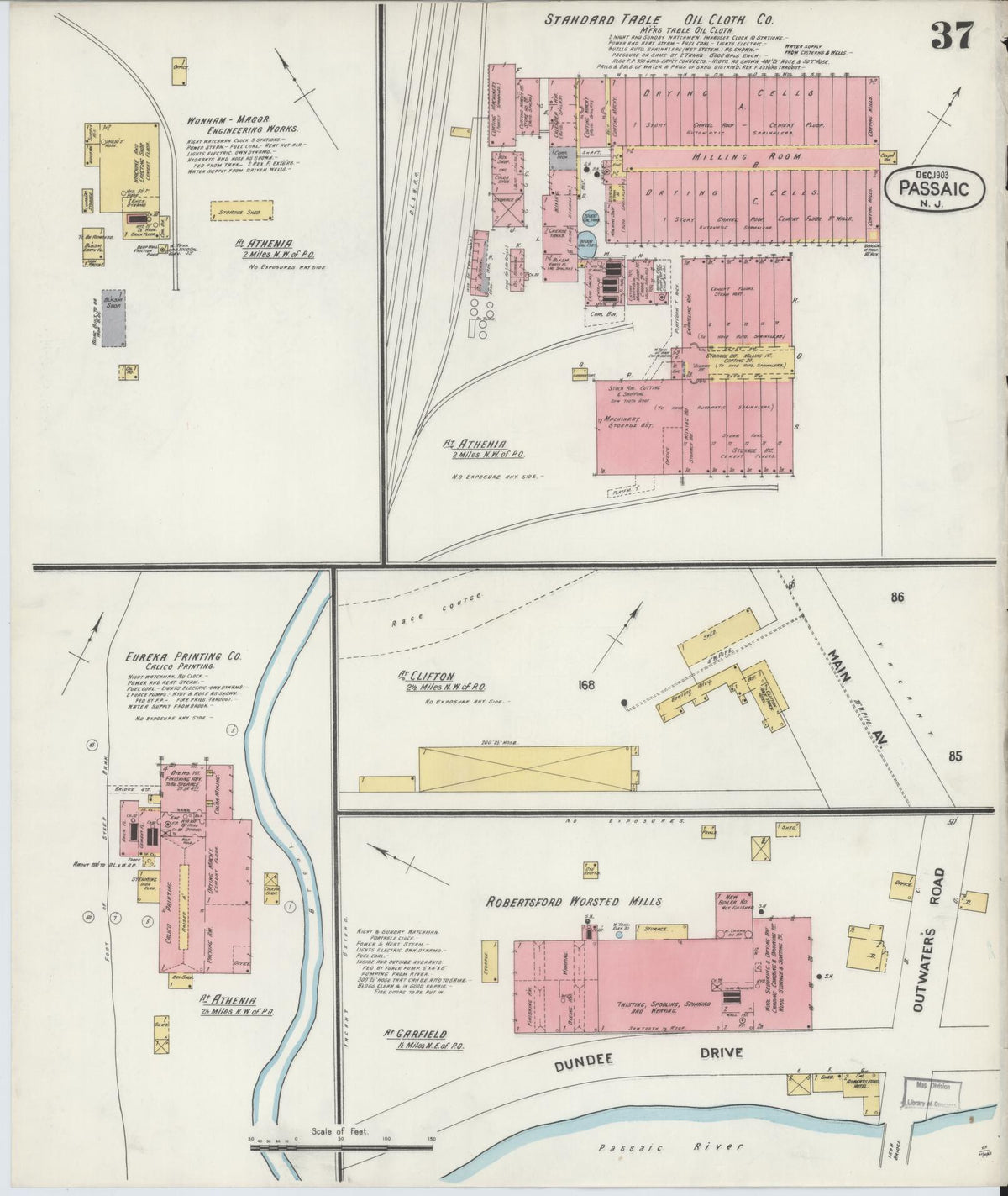 Sanborn Fire Insurance Map from Passaic, Passaic County, New Jersey (1903), Sheet #0037 - Historic Sanborn Fire Insurance Map Print, vintage old map wall art, antique decor, genealogy gift, New Jersey New Jersey map