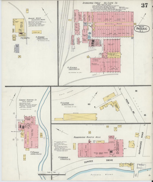 Sanborn Fire Insurance Map from Passaic, Passaic County, New Jersey (1903), Sheet #0037 - Historic Sanborn Fire Insurance Map Print, vintage old map wall art, antique decor, genealogy gift, New Jersey New Jersey map