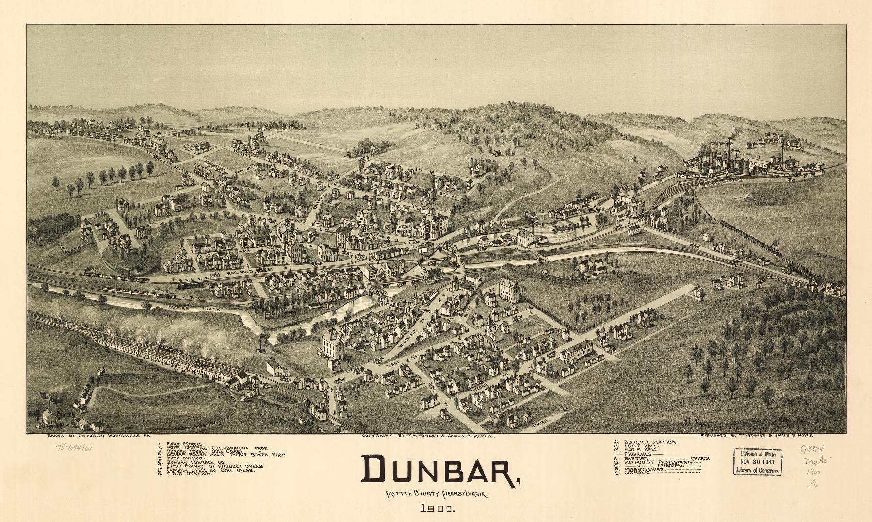 Dunbar, Fayette County, Pennsylvania 1900. (1900) – Historic Bird’s-Eye View Panorama Print
