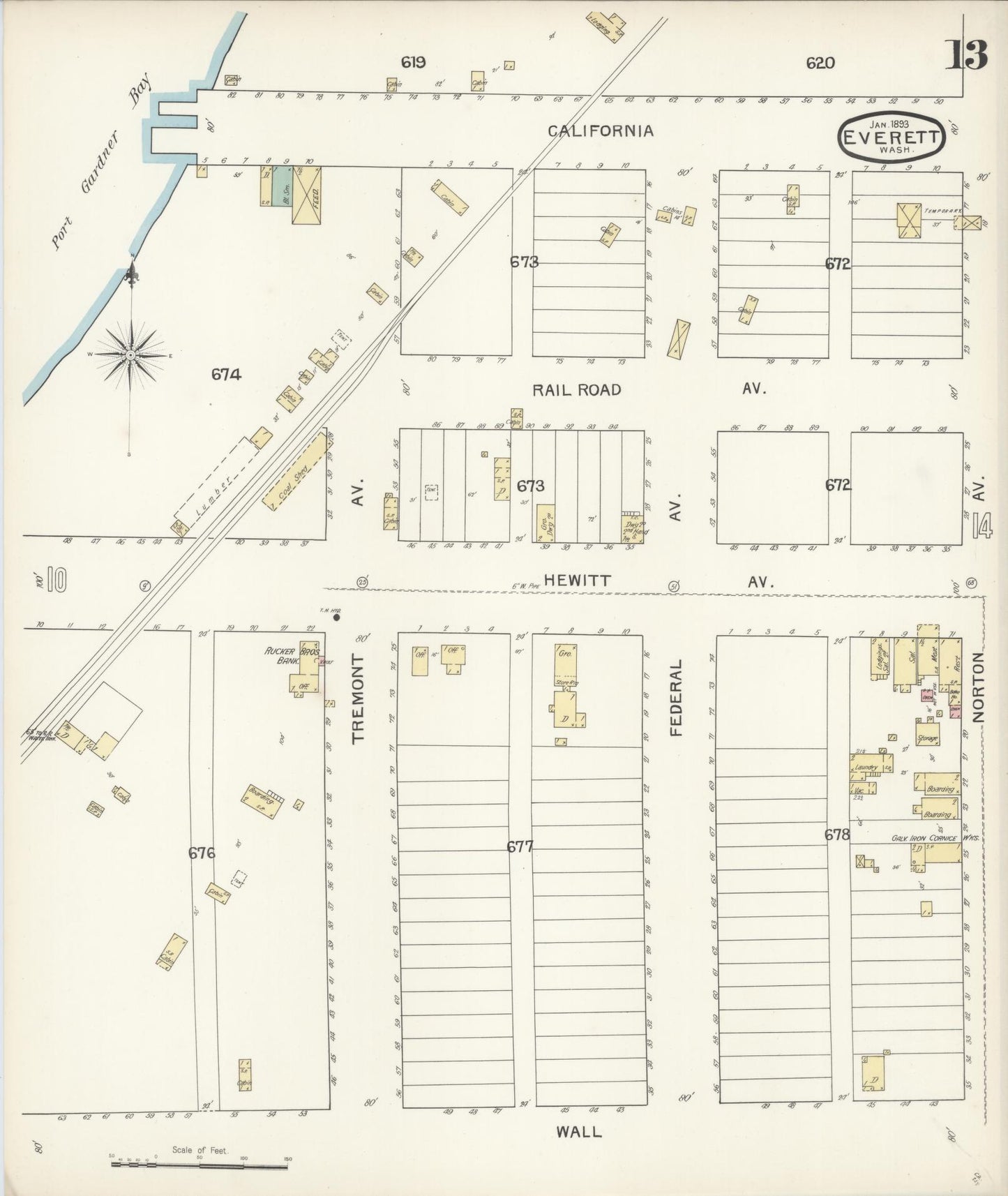 Sanborn Fire Insurance Map from Everett, Snohomish County, Washington (1893), Sheet #0012 - Complete Map Set gallery image, historic Sanborn map, vintage wall art, Washington Washington
