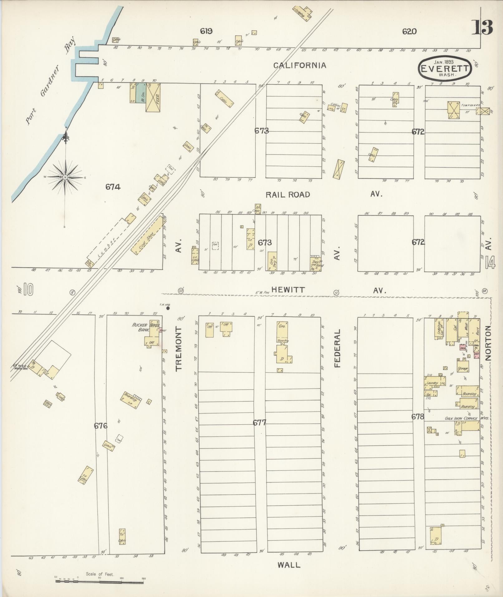 Sanborn Fire Insurance Map from Everett, Snohomish County, Washington (1893), Sheet #0012 - Complete Map Set gallery image, historic Sanborn map, vintage wall art, Washington Washington