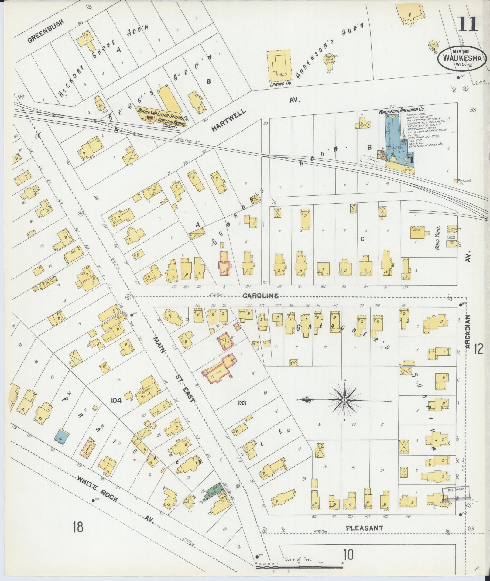 Sanborn Fire Insurance Map from Waukesha, Waukesha County, Wisconsin (1901), Sheet #0011 - Historic Sanborn Fire Insurance Map Print, vintage old map wall art, antique decor, genealogy gift, Wisconsin Wisconsin map
