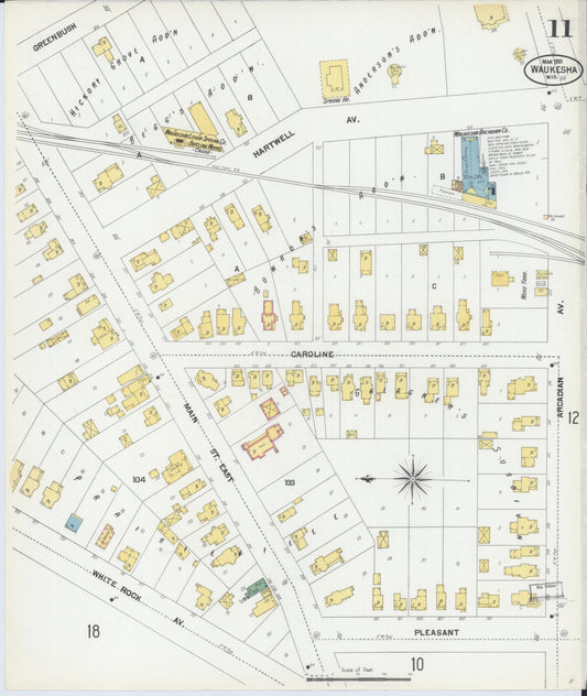Sanborn Fire Insurance Map from Waukesha, Waukesha County, Wisconsin (1901), Sheet #0011 - Historic Sanborn Fire Insurance Map Print, vintage old map wall art, antique decor, genealogy gift, Wisconsin Wisconsin map
