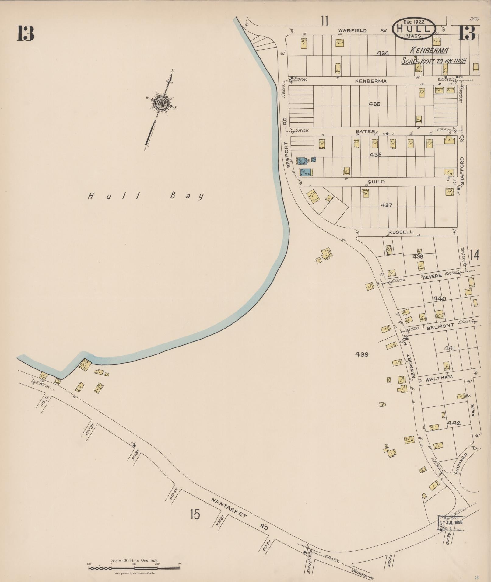 Sanborn Fire Insurance Map from Hull, Plymouth County, Massachusetts (1922), Sheet #0013 - Complete Map Set gallery image, historic Sanborn map, vintage wall art, Massachusetts Massachusetts