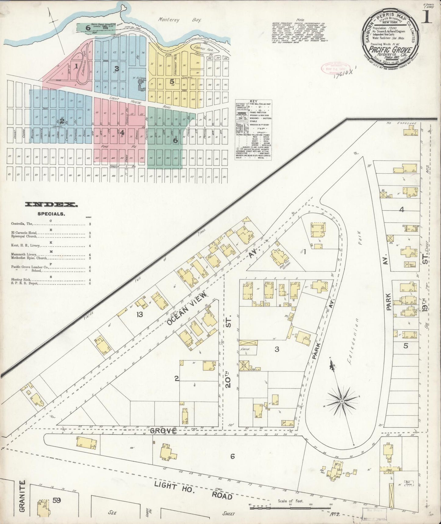 Sanborn Fire Insurance Map from Pacific Grove, Monterey County, California (1892), Sheet #0001 - Complete Map Set gallery image, historic Sanborn map, vintage wall art, California California