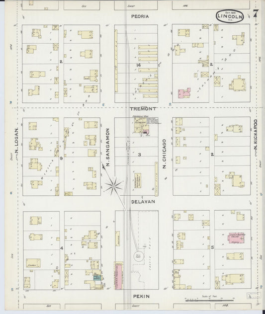 Sanborn Fire Insurance Map from Lincoln, Logan County, Illinois (1891), Sheet #0007 - Historic Sanborn Fire Insurance Map Print, vintage old map wall art, antique decor, genealogy gift, Illinois Illinois map