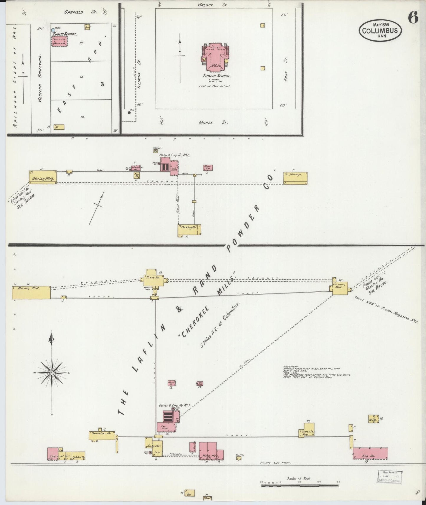 Sanborn Fire Insurance Map from Columbus, Cherokee County, Kansas (1899), Sheet #0006 - Complete Map Set gallery image, historic Sanborn map, vintage wall art, Kansas Kansas