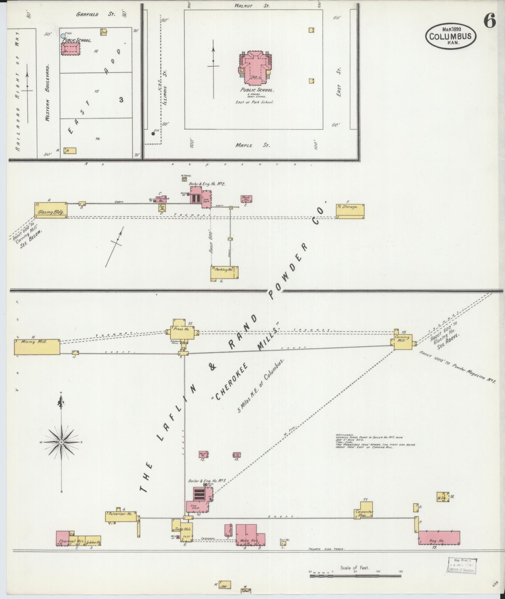 Sanborn Fire Insurance Map from Columbus, Cherokee County, Kansas (1899), Sheet #0006 - Complete Map Set gallery image, historic Sanborn map, vintage wall art, Kansas Kansas