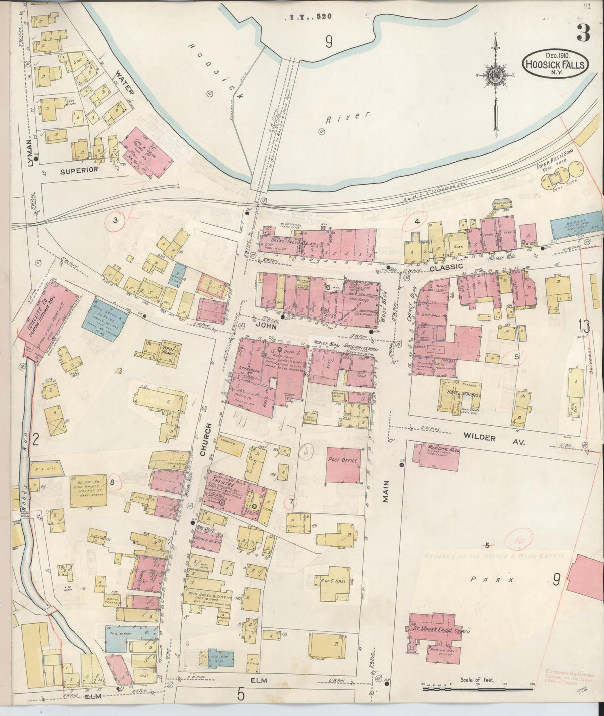Sanborn Fire Insurance Map from Hoosick Falls, Rensselaer County, New York (1945), Sheet #0003 - Historic Sanborn Fire Insurance Map Print, vintage old map wall art, antique decor, genealogy gift, New York New York map