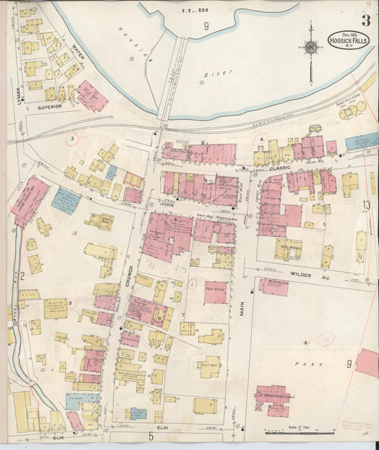 Sanborn Fire Insurance Map from Hoosick Falls, Rensselaer County, New York (1945), Sheet #0003 - Historic Sanborn Fire Insurance Map Print, vintage old map wall art, antique decor, genealogy gift, New York New York map