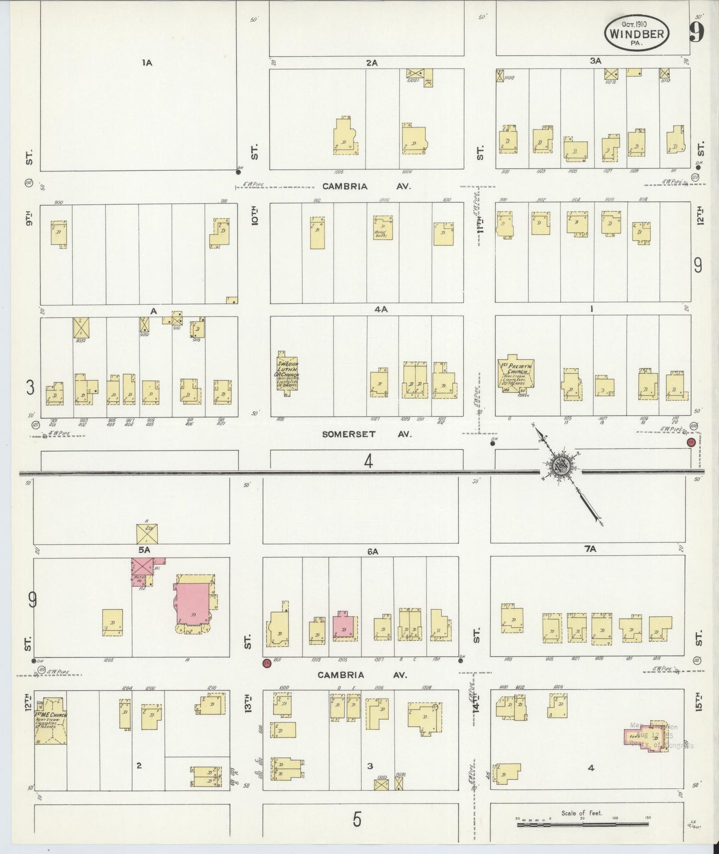 Sanborn Fire Insurance Map from Windber, Somerset County, Pennsylvania (1910), Sheet #0009 - Historic Sanborn Fire Insurance Map Print, vintage old map wall art, antique decor, genealogy gift, Pennsylvania Pennsylvania map