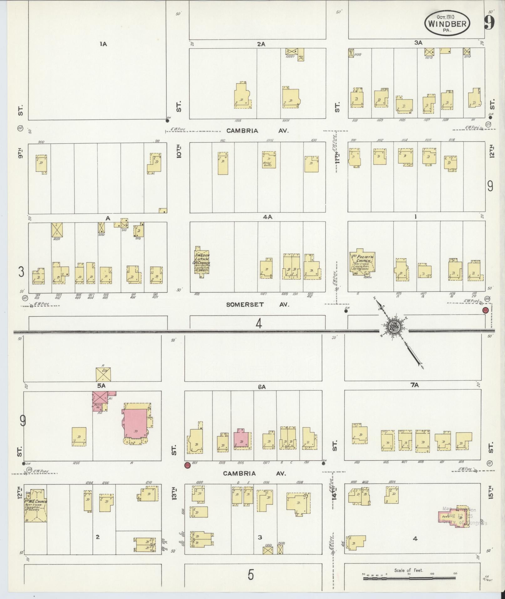 Sanborn Fire Insurance Map from Windber, Somerset County, Pennsylvania (1910), Sheet #0009 - Historic Sanborn Fire Insurance Map Print, vintage old map wall art, antique decor, genealogy gift, Pennsylvania Pennsylvania map
