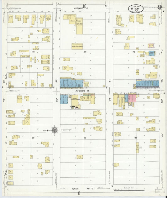 Sanborn Fire Insurance Map from Miami, Dade County, Florida (1910), Sheet #0009 - Historic Sanborn Fire Insurance Map Print, vintage old map wall art, antique decor, genealogy gift, Florida Florida map