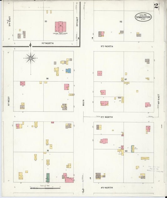 Sanborn Fire Insurance Map from Spanish Fork, Utah County, Utah (1908), Sheet #0002 - Historic Sanborn Fire Insurance Map Print, vintage old map wall art, antique decor, genealogy gift, Spanish Fork Utah map