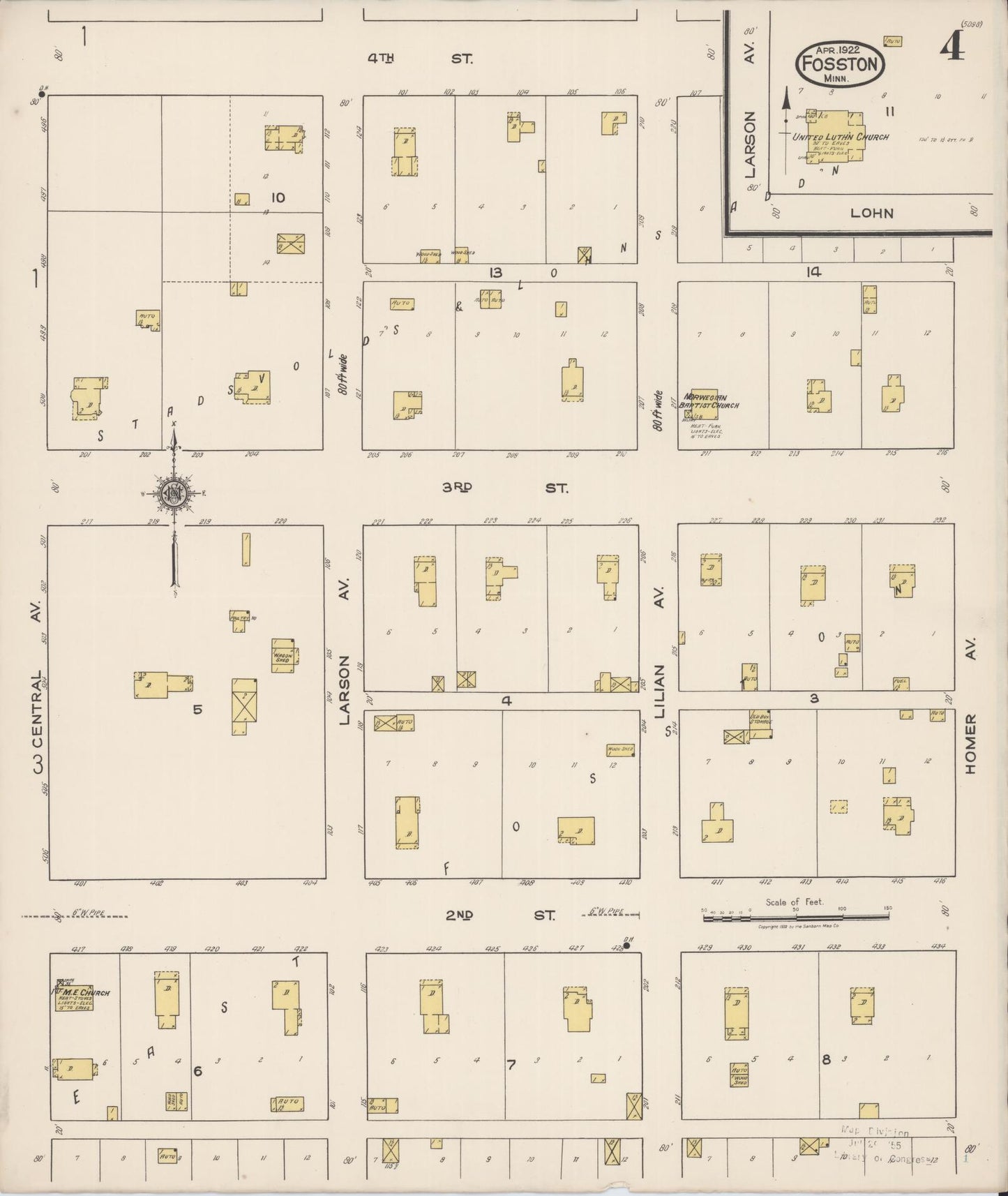 Sanborn Fire Insurance Map from Fosston, Polk County, Minnesota (1922), Sheet #0004 - Complete Map Set gallery image, historic Sanborn map, vintage wall art, Minnesota Minnesota