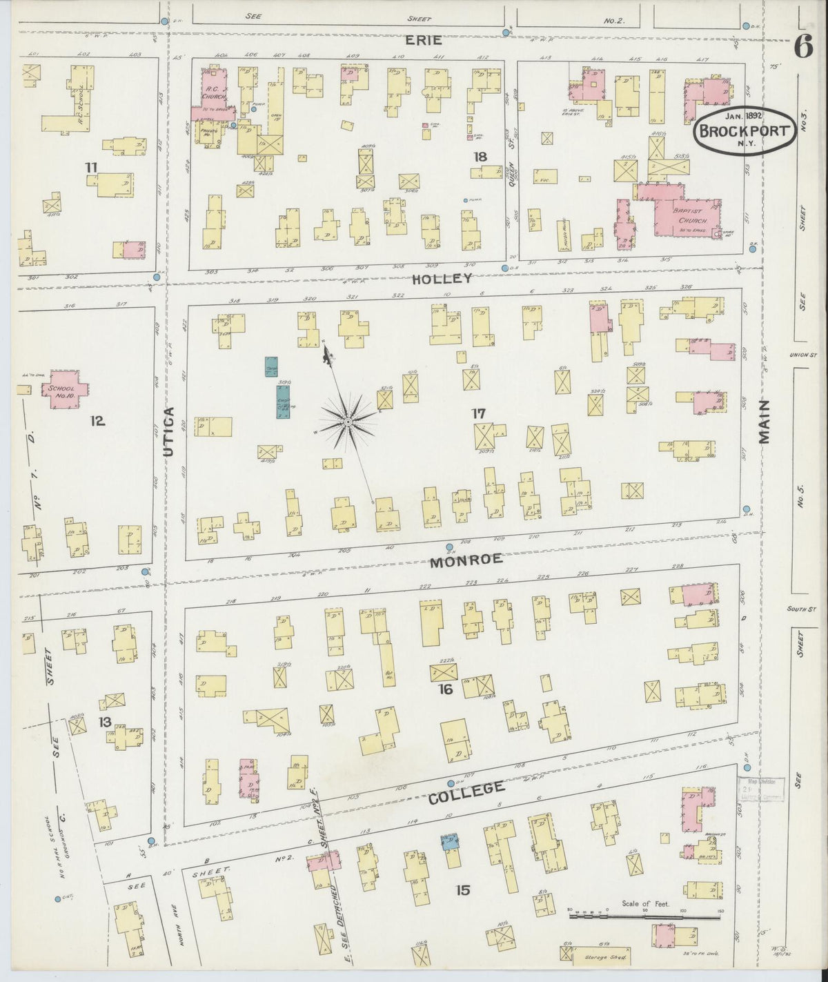 Sanborn Fire Insurance Map from Brockport, Monroe County, New York (1892), Sheet #0006 - Historic Sanborn Fire Insurance Map Print, vintage old map wall art, antique decor, genealogy gift, New York New York map