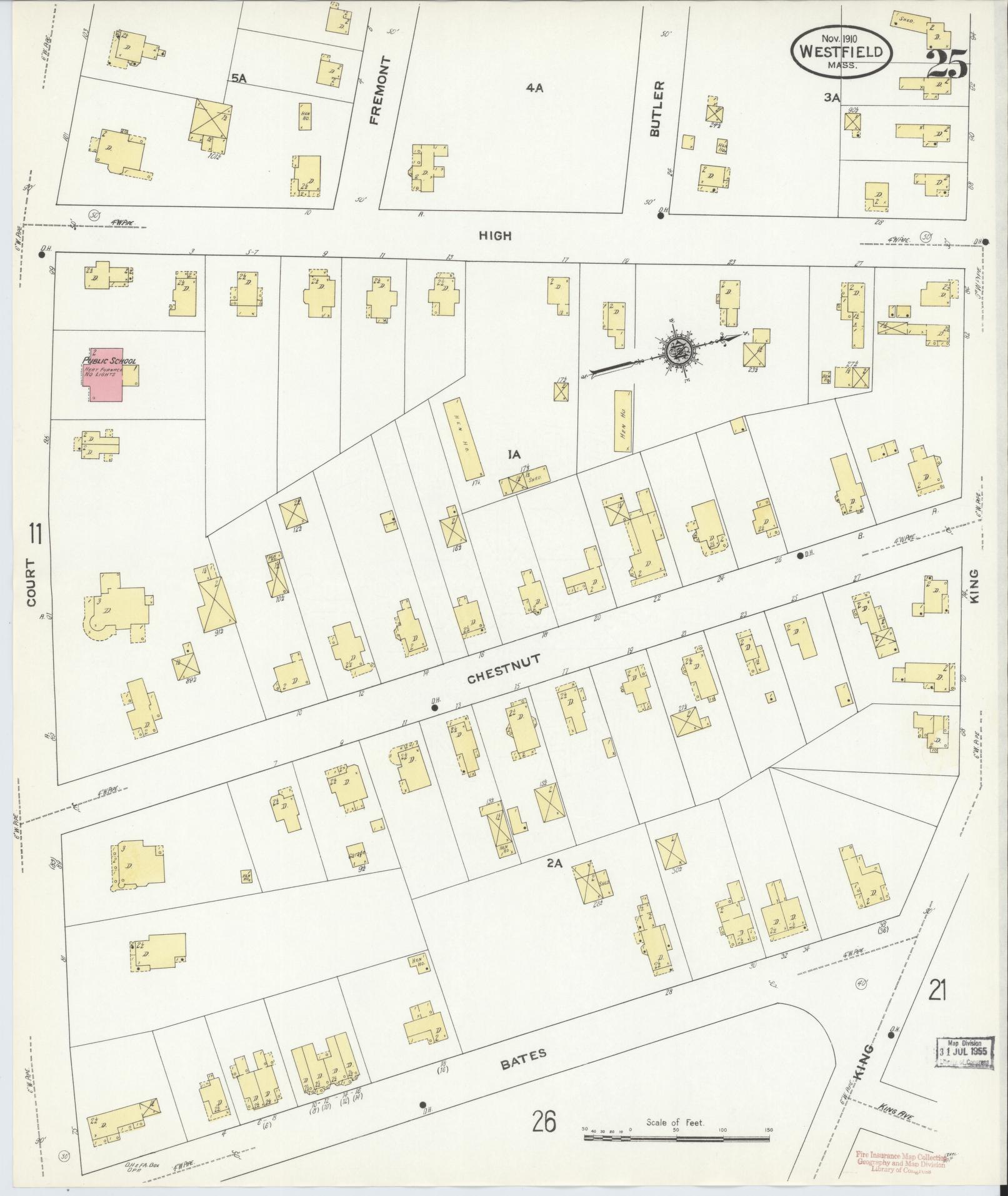 Sanborn Fire Insurance Map from Westfield, Hampden County, Massachusetts (1910), Sheet #0025 - Complete Map Set gallery image, historic Sanborn map, vintage wall art, Massachusetts Massachusetts