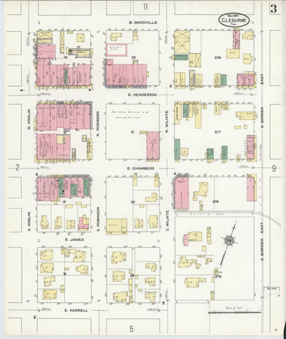 Sanborn Fire Insurance Map from Cleburne, Johnson County, Texas (1910), Sheet #0003 - Historic Sanborn Fire Insurance Map Print, vintage old map wall art, antique decor, genealogy gift, Texas Texas map