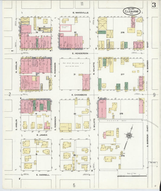 Sanborn Fire Insurance Map from Cleburne, Johnson County, Texas (1910), Sheet #0003 - Historic Sanborn Fire Insurance Map Print, vintage old map wall art, antique decor, genealogy gift, Texas Texas map