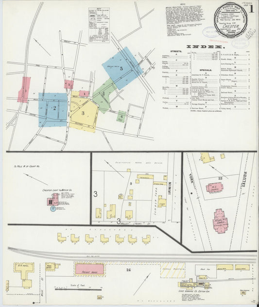 Sanborn Fire Insurance Map from Chester, Chester County, South Carolina (1898), Sheet #0001 - Complete Map Set gallery image, historic Sanborn map, vintage wall art, South Carolina South Carolina