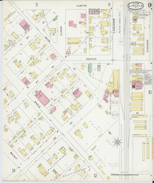 Sanborn Fire Insurance Map from Lincoln, Logan County, Illinois (1896), Sheet #0009 - Historic Sanborn Fire Insurance Map Print, vintage old map wall art, antique decor, genealogy gift, Illinois Illinois map