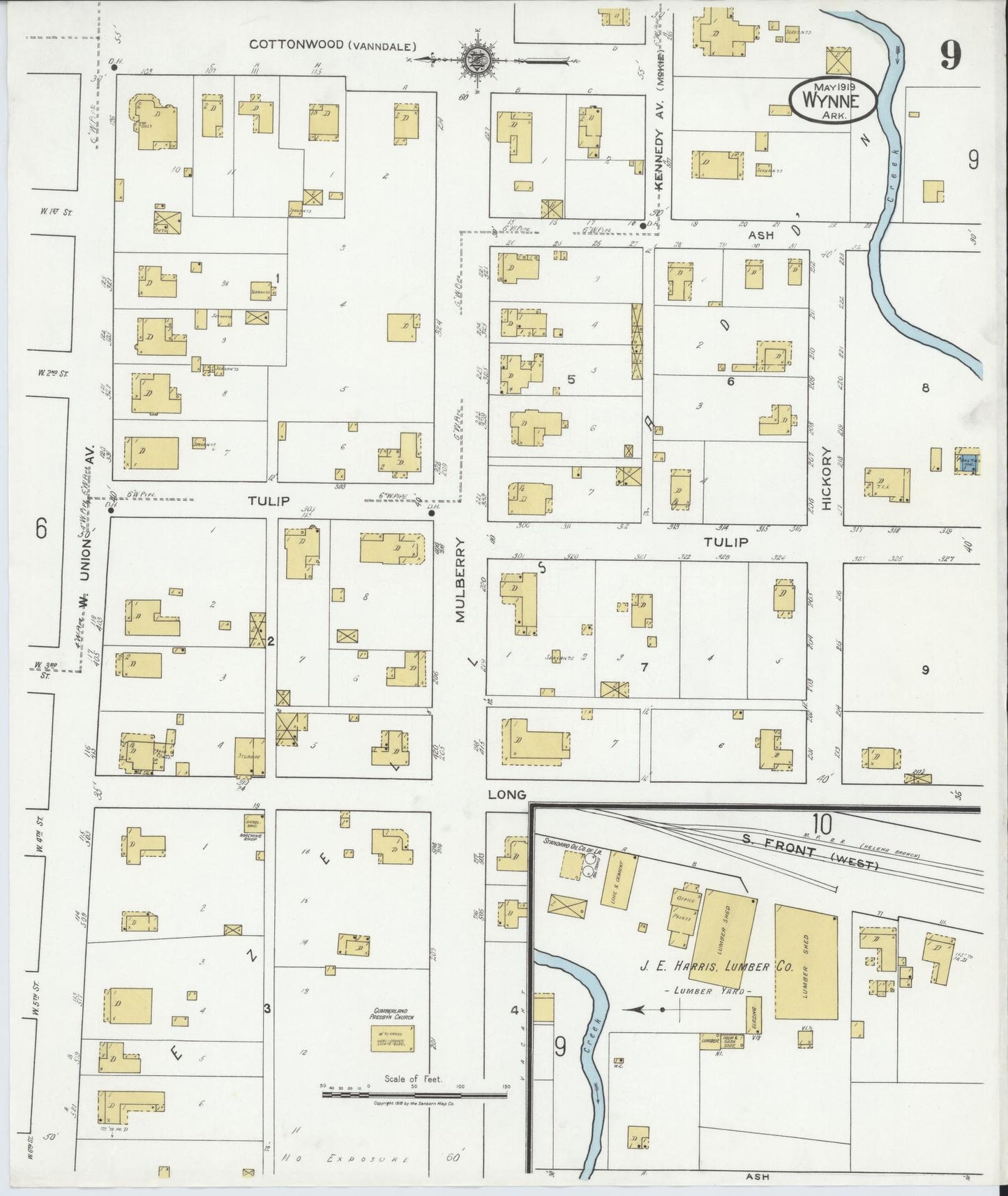Sanborn Fire Insurance Map from Wynne, Cross County, Arkansas (1919), Sheet #0009 - Complete Map Set gallery image, historic Sanborn map, vintage wall art, Arkansas Arkansas