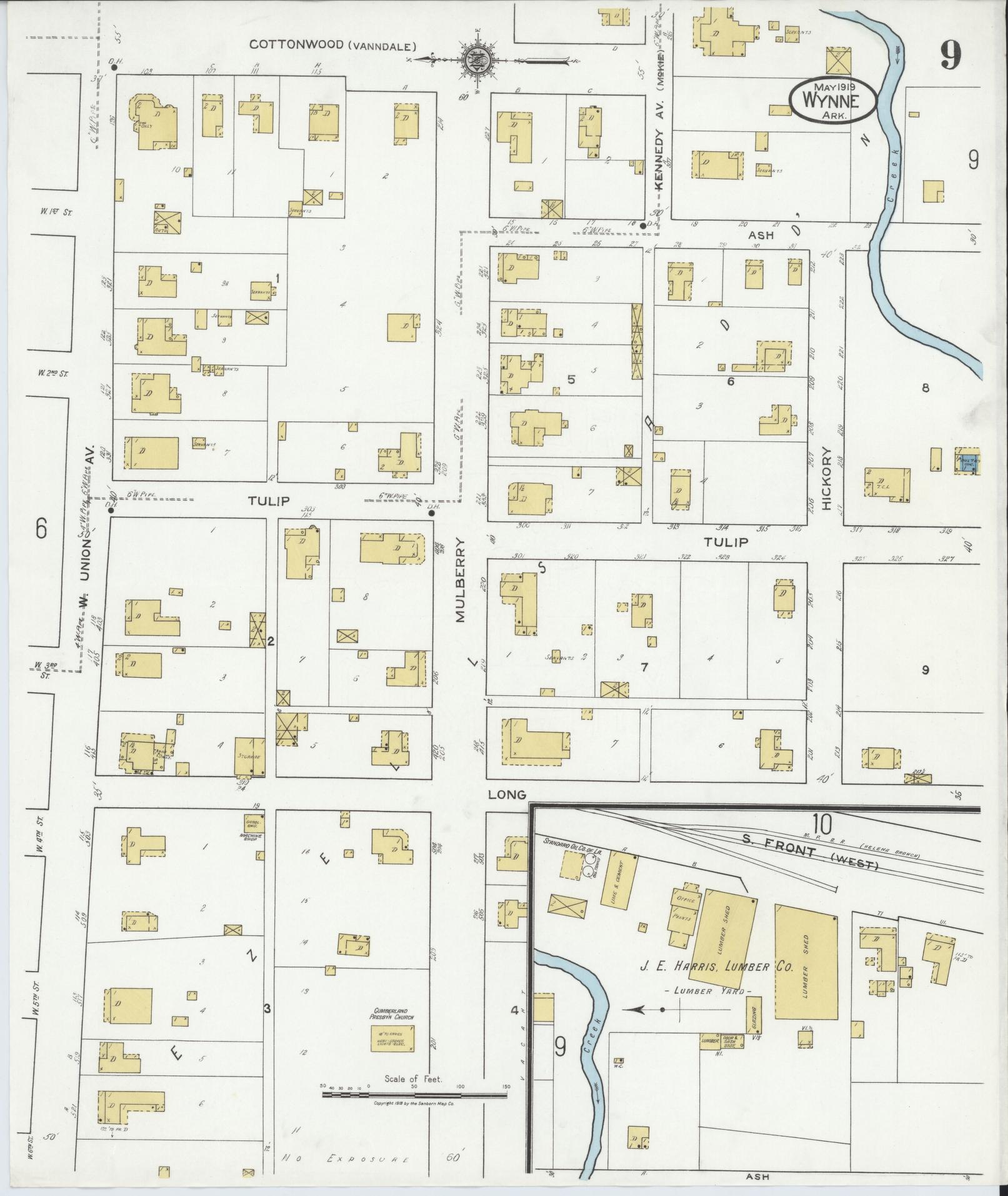 Sanborn Fire Insurance Map from Wynne, Cross County, Arkansas (1919), Sheet #0009 - Complete Map Set gallery image, historic Sanborn map, vintage wall art, Arkansas Arkansas