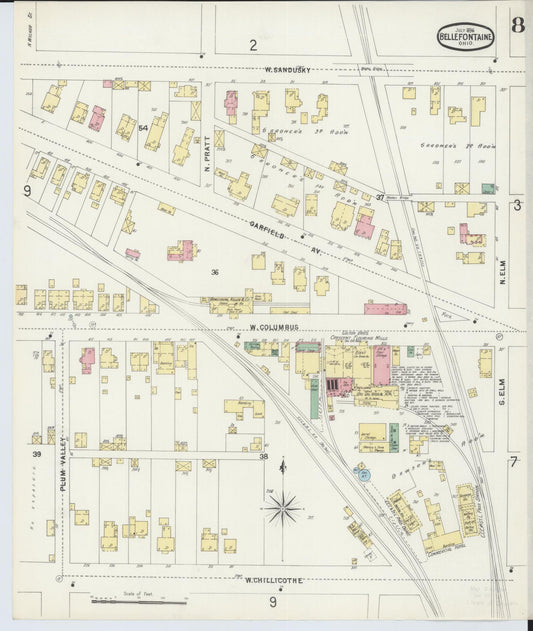Sanborn Fire Insurance Map from Bellefontaine, Logan County, Ohio (1896), Sheet #0008 - Historic Sanborn Fire Insurance Map Print, vintage old map wall art, antique decor, genealogy gift, Ohio Ohio map