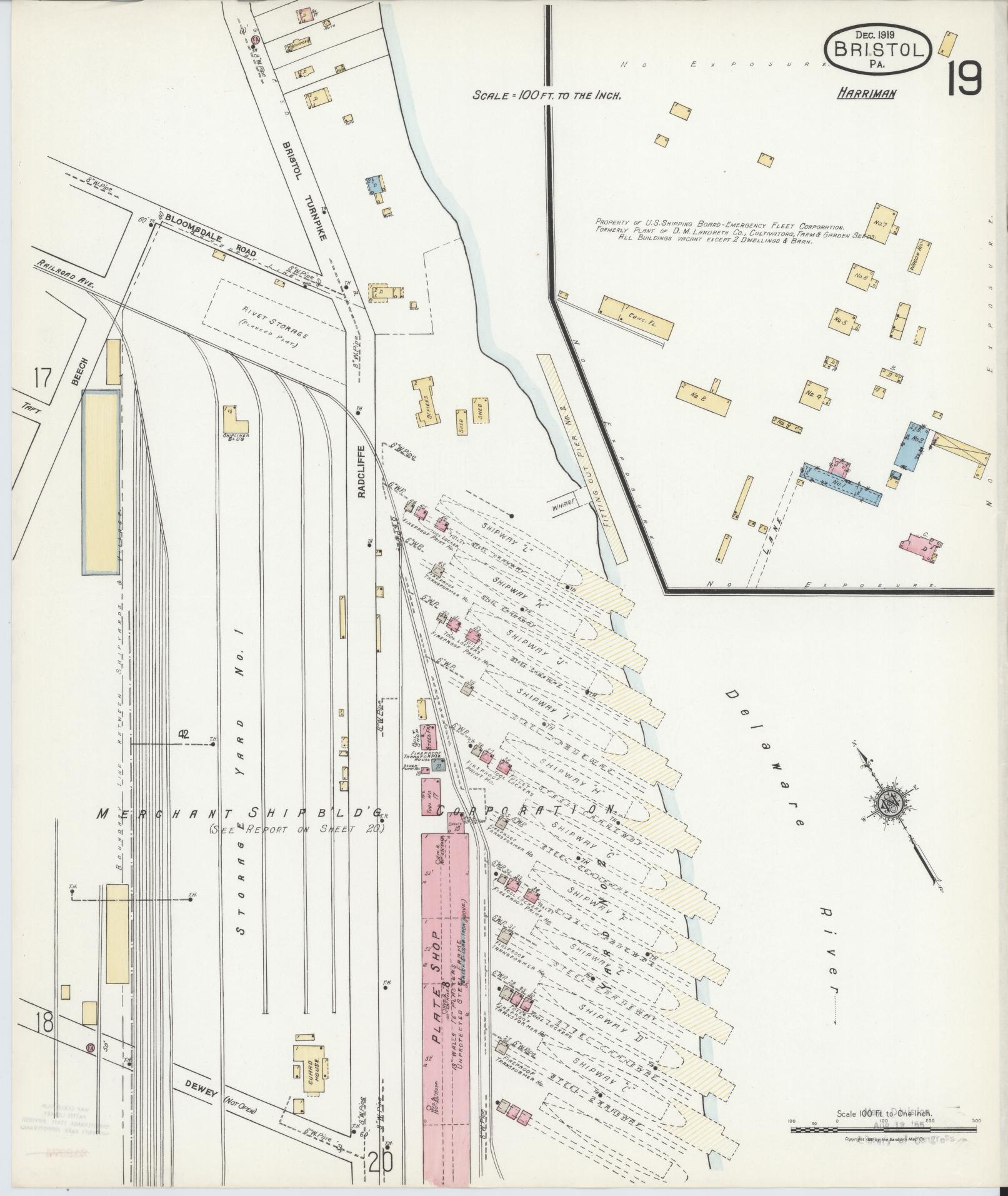 Sanborn Fire Insurance Map from Bristol, Bucks County, Pennsylvania (1927), Sheet #0019 - Historic Sanborn Fire Insurance Map Print, vintage old map wall art, antique decor, genealogy gift, Pennsylvania Pennsylvania map