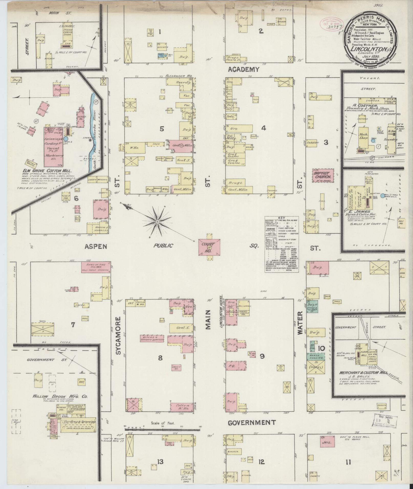 Sanborn Fire Insurance Map from Lincolnton, Lincoln County, North Carolina. (1890) – Historic Sanborn Fire Insurance Map Print