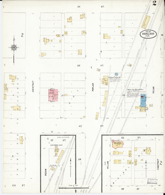 Sanborn Fire Insurance Map from Douglass, Butler County, Kansas (1912), Sheet #0002 - Historic Sanborn Fire Insurance Map Print, vintage old map wall art, antique decor, genealogy gift, Kansas Kansas map