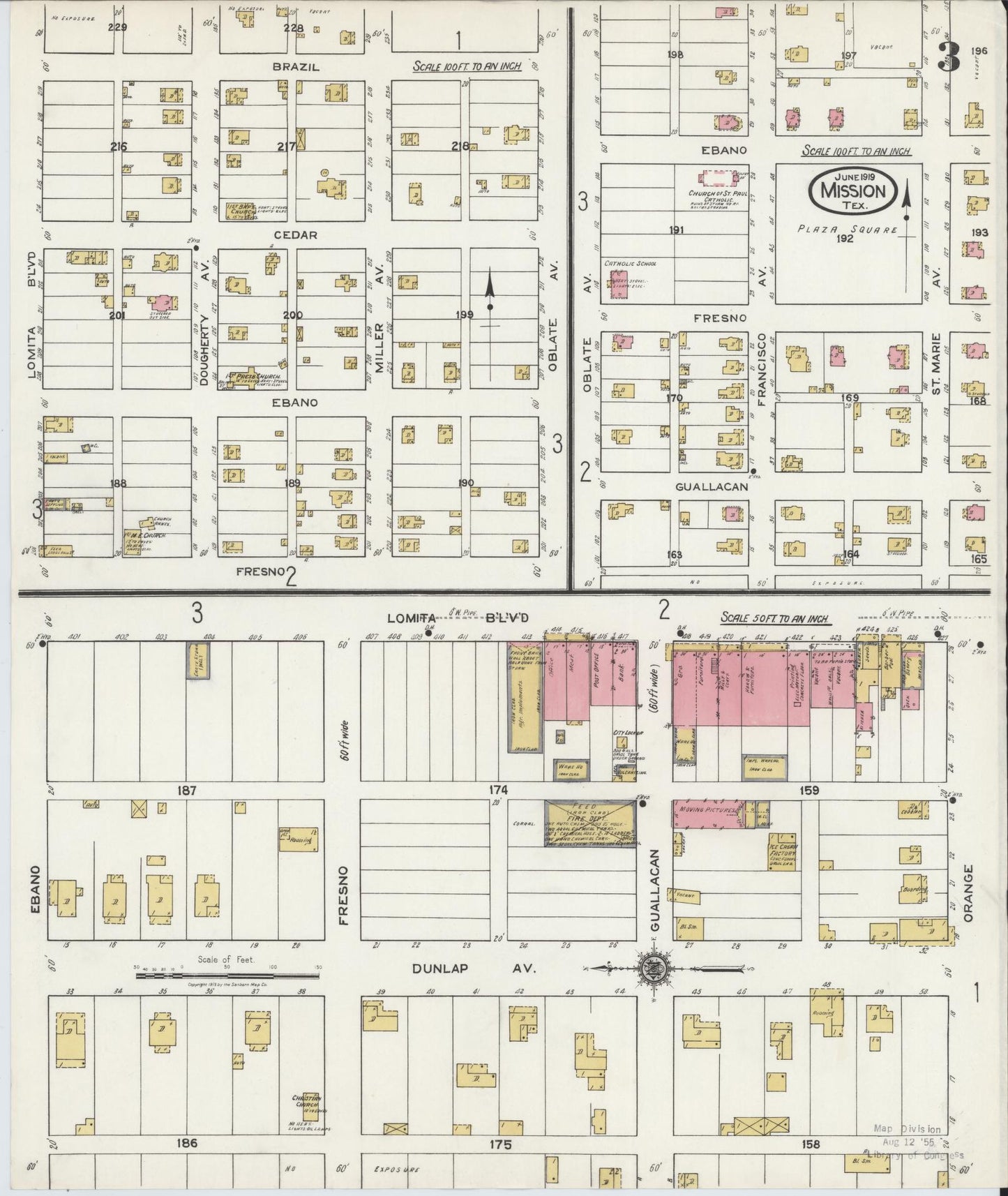 Sanborn Fire Insurance Map from Mission, Hidalgo County, Texas (1919), Sheet #0003 - Historic Sanborn Fire Insurance Map Print, vintage old map wall art, antique decor, genealogy gift, Texas Texas map