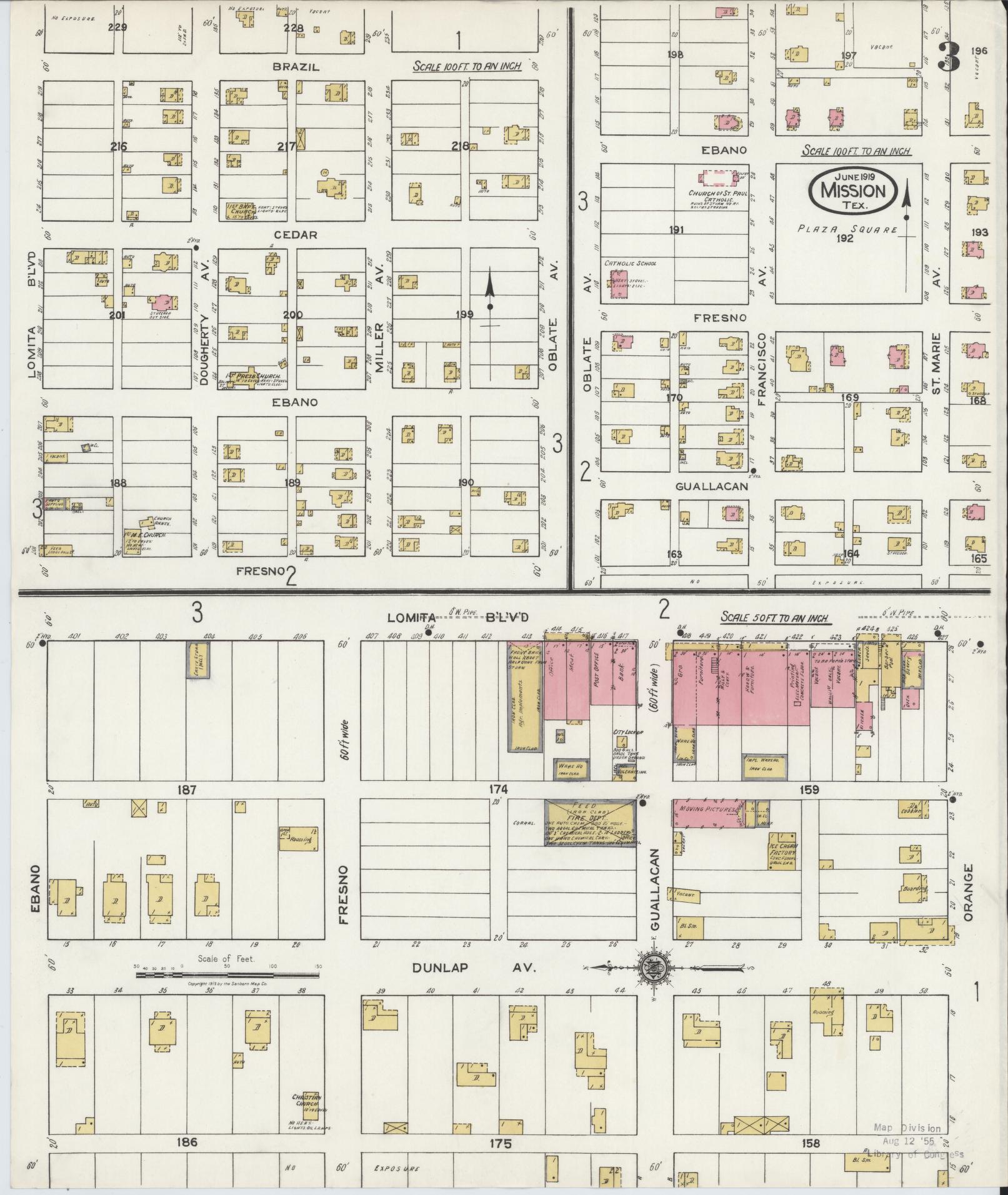 Sanborn Fire Insurance Map from Mission, Hidalgo County, Texas (1919), Sheet #0003 - Historic Sanborn Fire Insurance Map Print, vintage old map wall art, antique decor, genealogy gift, Texas Texas map