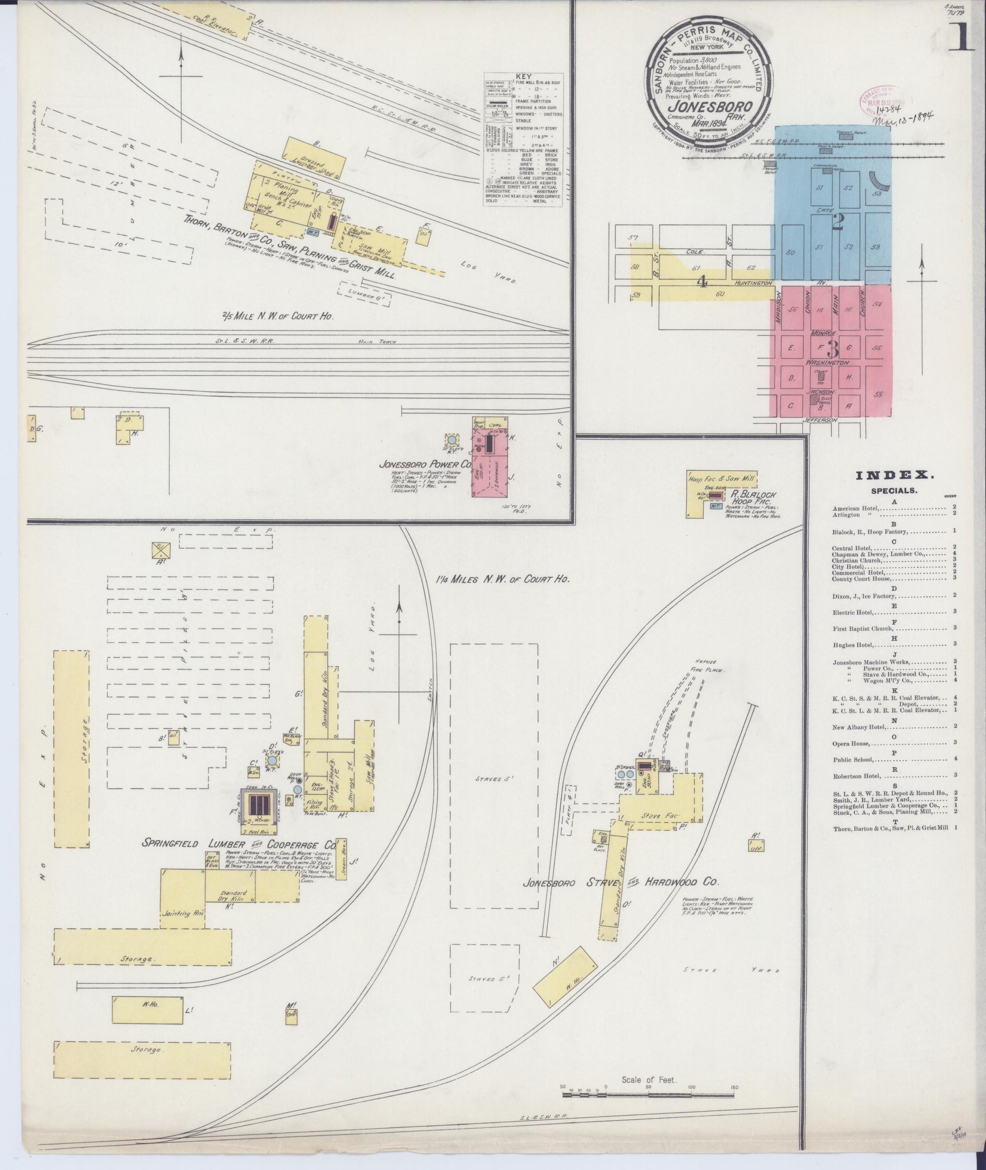 Sanborn Fire Insurance Map from Jonesboro, Craighead County, Arkansas (1894), Sheet #0001 - Historic Sanborn Fire Insurance Map Print, vintage old map wall art, antique decor, genealogy gift, Arkansas Arkansas map