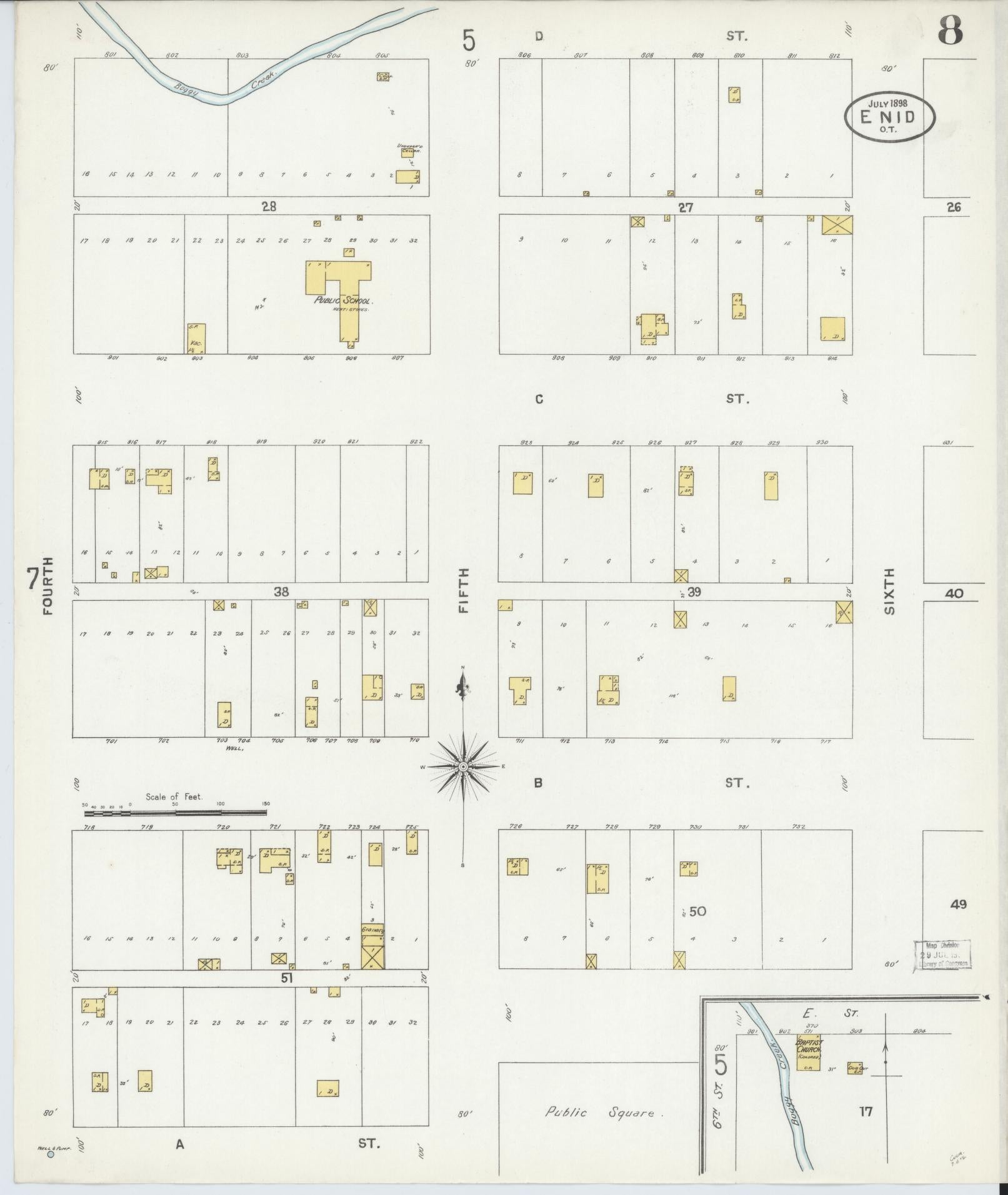 Sanborn Fire Insurance Map from Enid, Garfield County, Oklahoma (1898), Sheet #0008 - Historic Sanborn Fire Insurance Map Print, vintage old map wall art, antique decor, genealogy gift, Oklahoma Oklahoma map